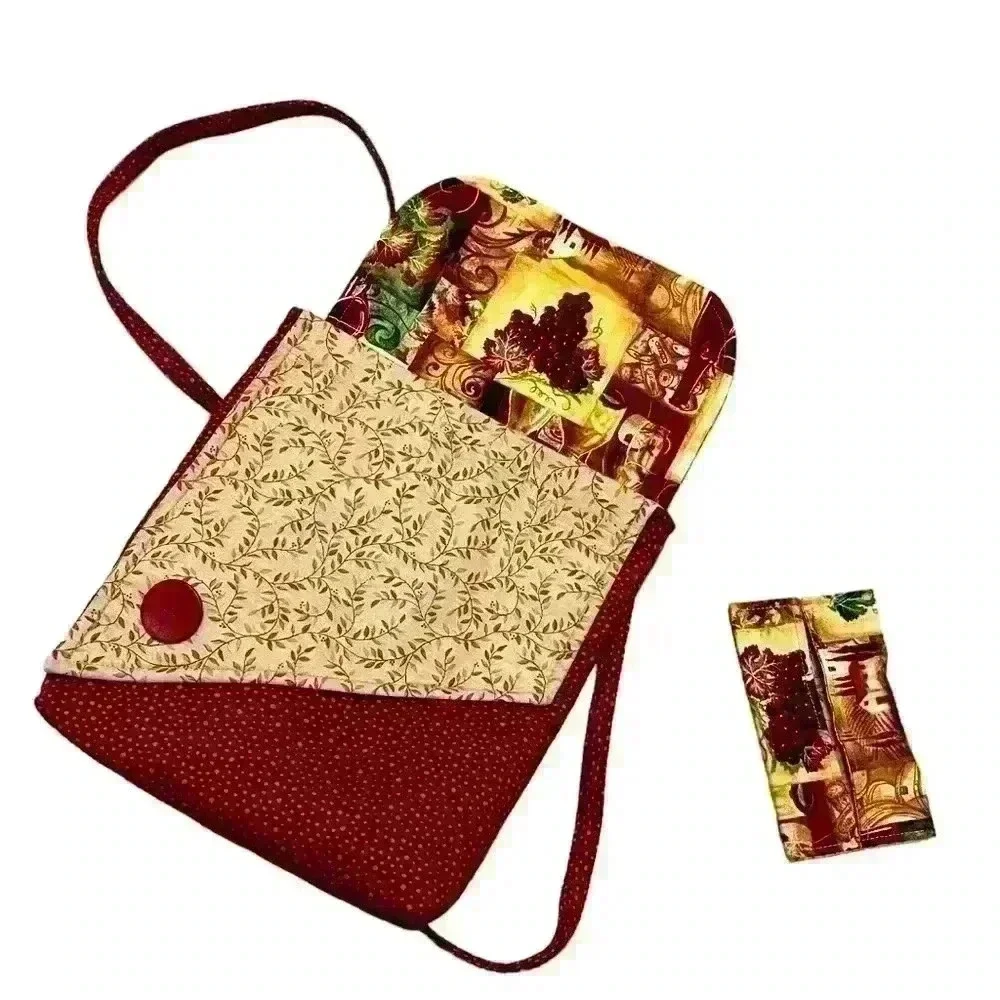 handmade vintage Crossbody purse, burgundy and wine material
